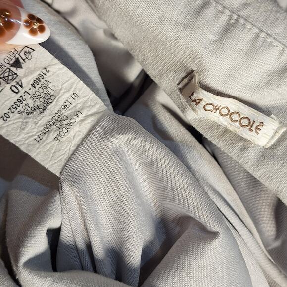 La Chocolê Brazil womens ultra wide leg high rise trousers beige gray lined - Picture 5 of 6